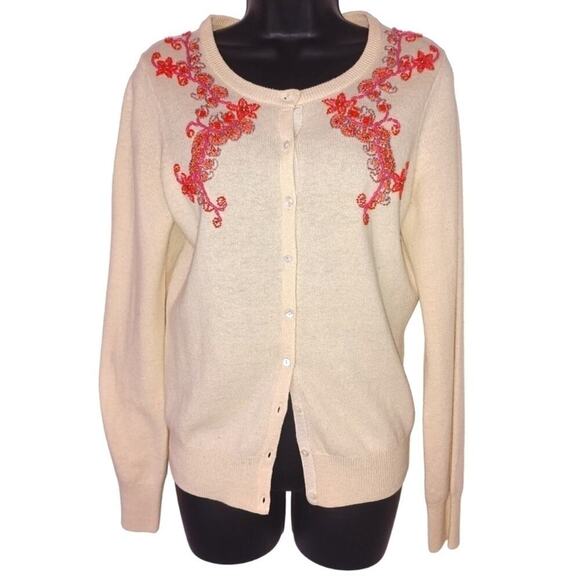 Lucky Brand Sweaters - LUCKY Brand Embroidered Beaded Cardigan Beige Small